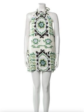 R.G. Kane Printed Mini Dress Small white Green NWT